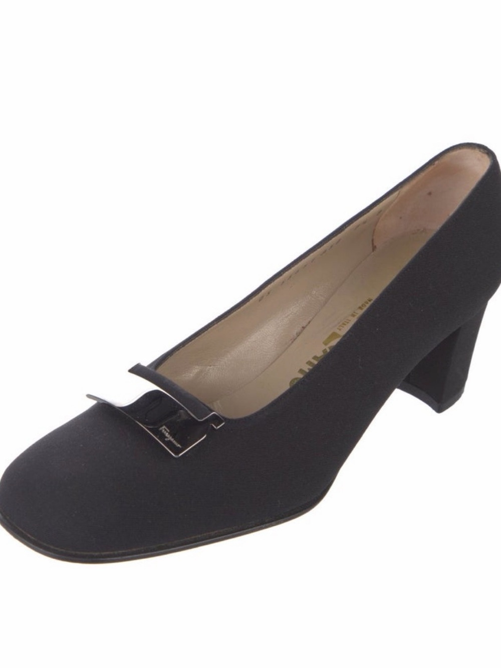 Salvatore Ferragamo Black Classic Mid-Heel Pump with Bow Accent